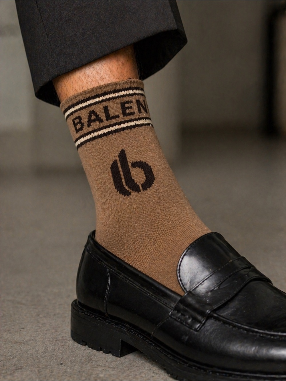 Balenciaga Brown Logo Crew Socks with Black Accents
